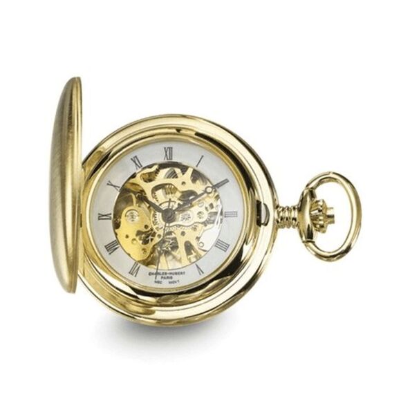 Charles Hubert Gold-Plated White Skeleton Dial Pocket Watches - Picture 3 of 4